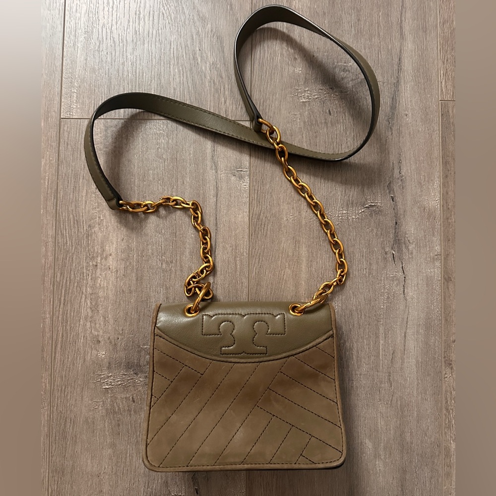 Tory Burch Olive Green Leather Crossbody with Gold Hardware